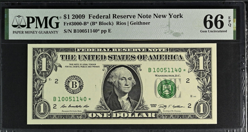 United States 1 Dollar USA 2009 P 530* Replacement New York Gem UNC PMG 66 EPQ