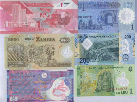 World Polymer Banknotes Set 6 Pcs Lot Different Notes From 6 Countries All UNC