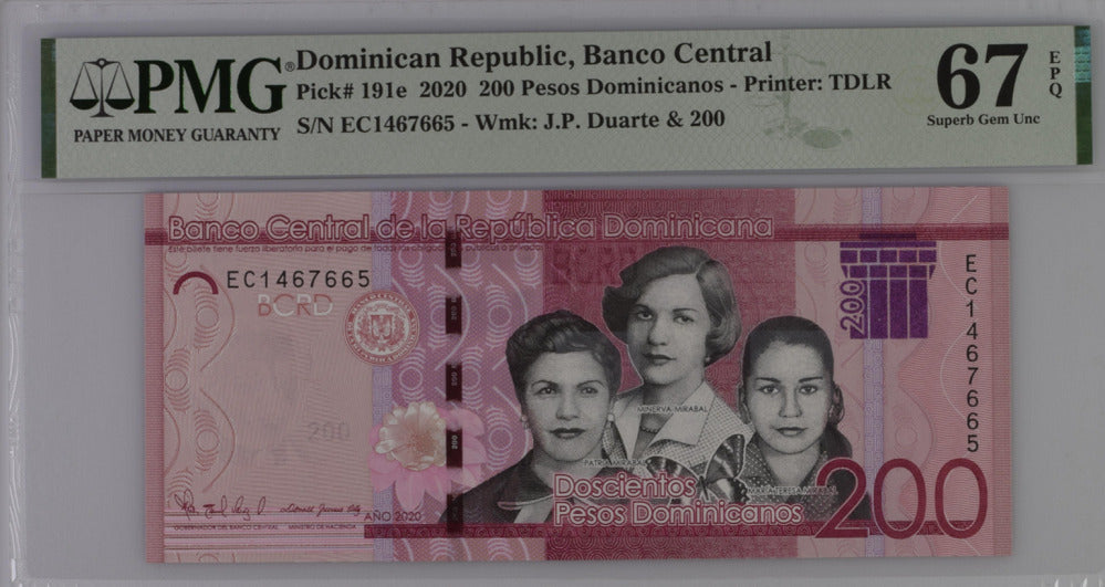 Dominican Republic 200 Pesos 2020 P 191 e Superb Gem UNC PMG 67 EPQ