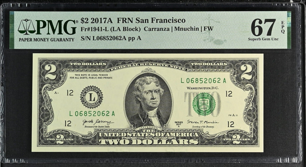 United States 2 Dollar Usa 2017A P 545 L San Francisco UNC Superb Gem PMG 67 EPQ