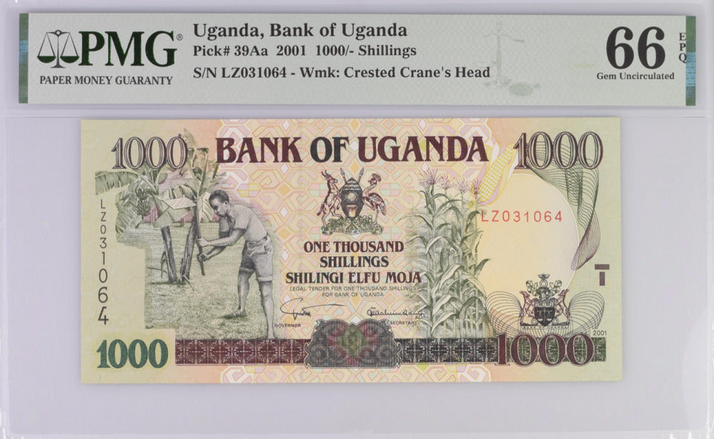 UGANDA 1000 Shillings 2001 P 39Aa Gem UNC PMG 66 EPQ Top Pop