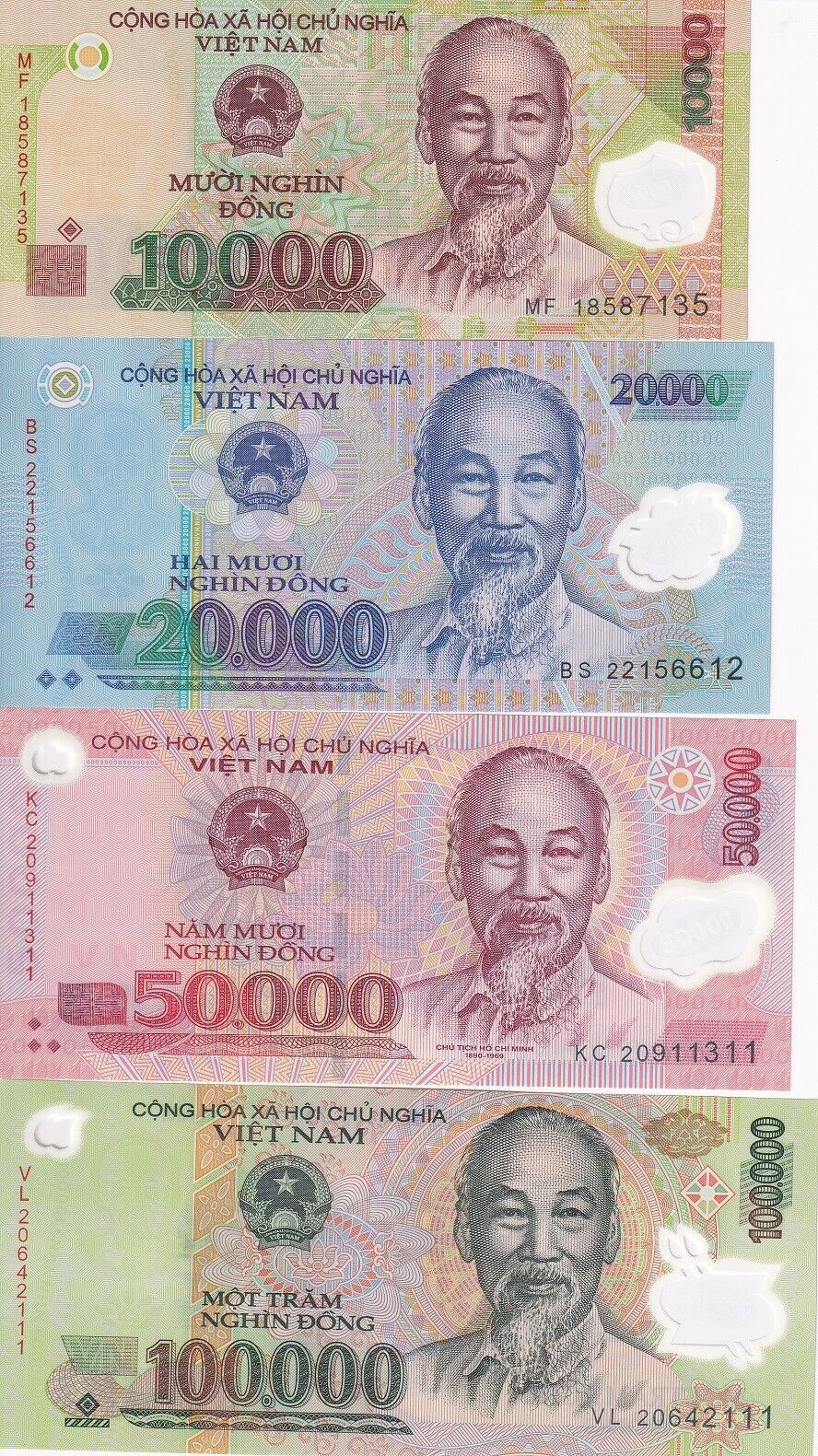 Vietnam Set 4 UNC 10000 20000 50000 100000 Dong 2018-2022 P 119 - P 122 polymer