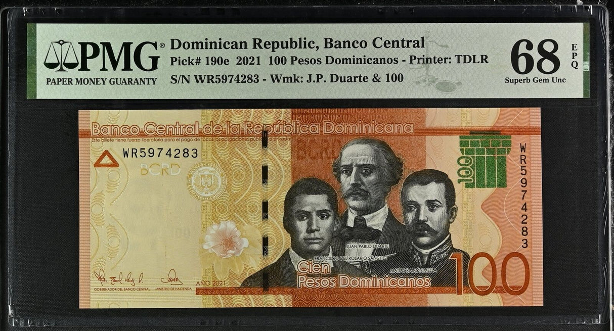 Dominican Republic 100 Pesos 2021 P 190 e Superb Gem UNC PMG 68 EPQ