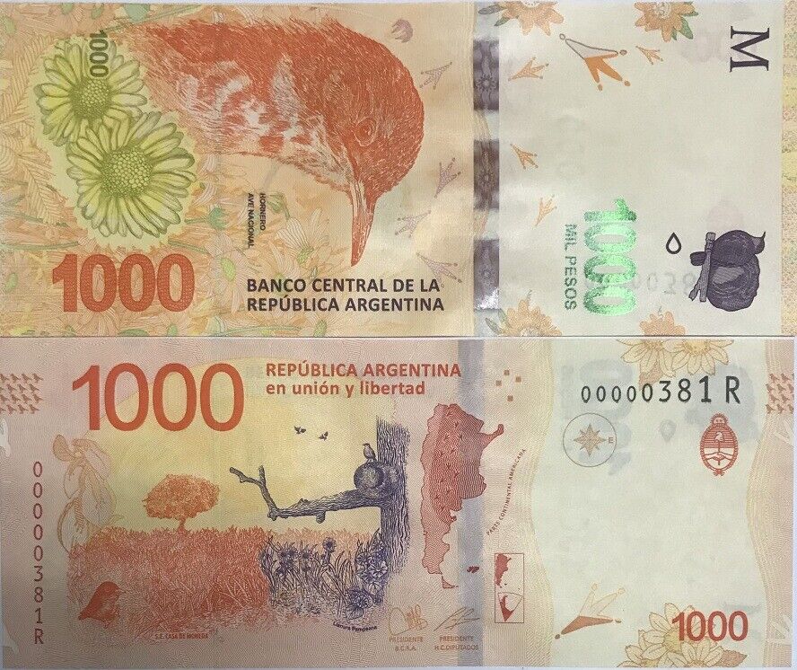 Argentina 1000 Pesos ND 2017 Suffix R Low Series P 366 UNC