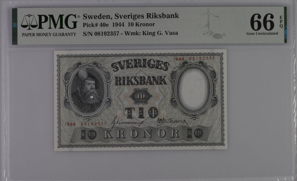 Sweden 10 Kronor 1944 P 40 e Gem UNC PMG 66 EPQ