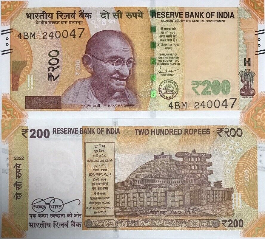 India 200 Rupees 2022 Letter A P 113  UNC