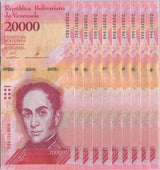 Venezuela 20000 Bolivares 2017 P 99 AUnc LOT 10 PCS 1/10 Bundles