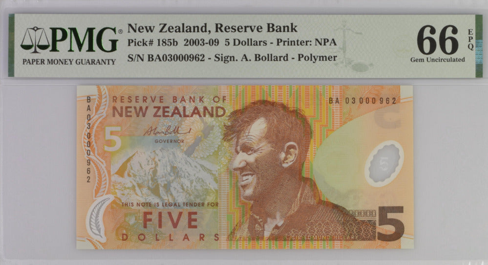 New Zealand 5 Dollars 2003 P 185 b Gem UNC PMG 66 EPQ NR