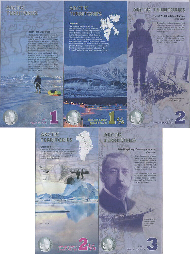 Arctic Territories SET 5 PCS 1 1.5 2 2.5 3 Dollars 2012-2014 POLYMER UNC