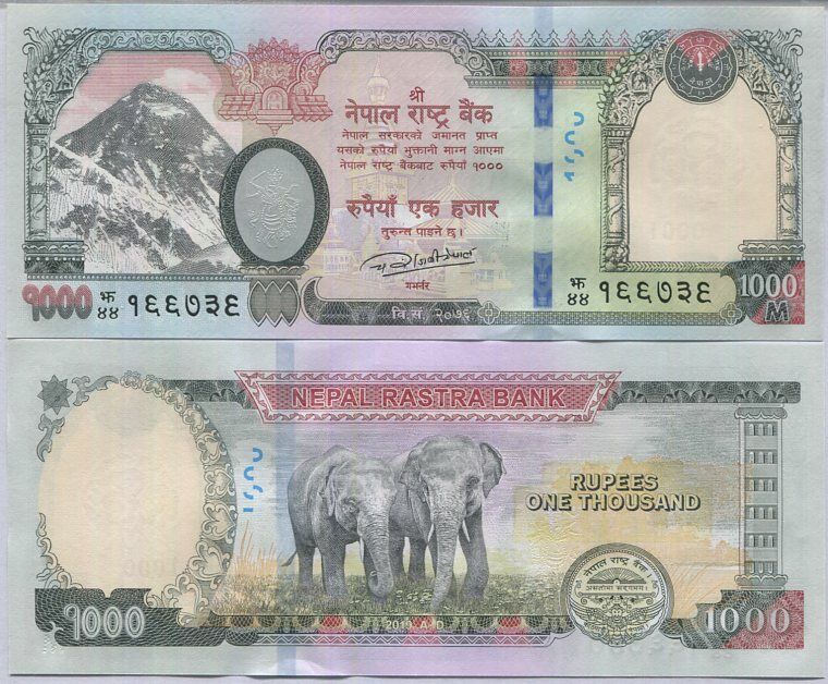 Nepal 1000 Rupees ND 2019 P 82 Two Elepants AUnc
