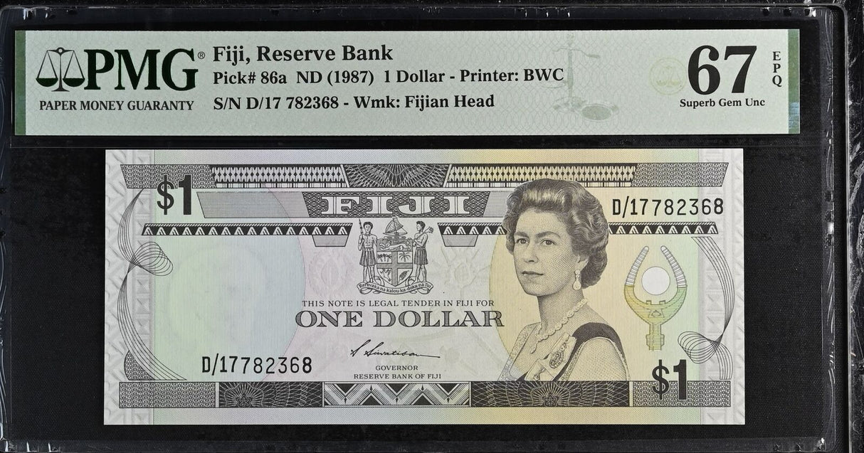 Fiji 1 Dollar ND 1987 P 86 a Superb Gem UNC PMG 67 EPQ