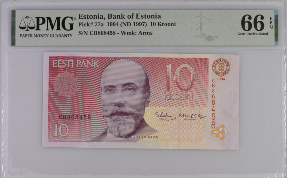 Estonia 10 Krooni 1994 ND 1997 P 77 a Gem UNC PMG 66 EPQ