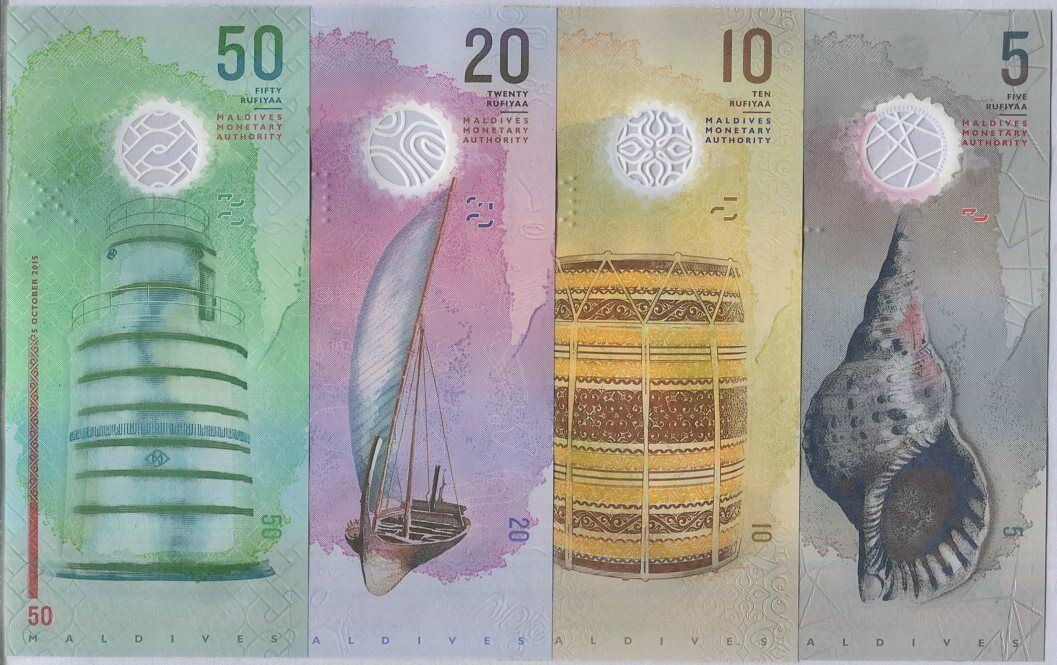 Maldives Set 4 UNC 5 10 20 50 Rufiyaa Mixed Year 2015-2020 Polymer P A26 26 -30