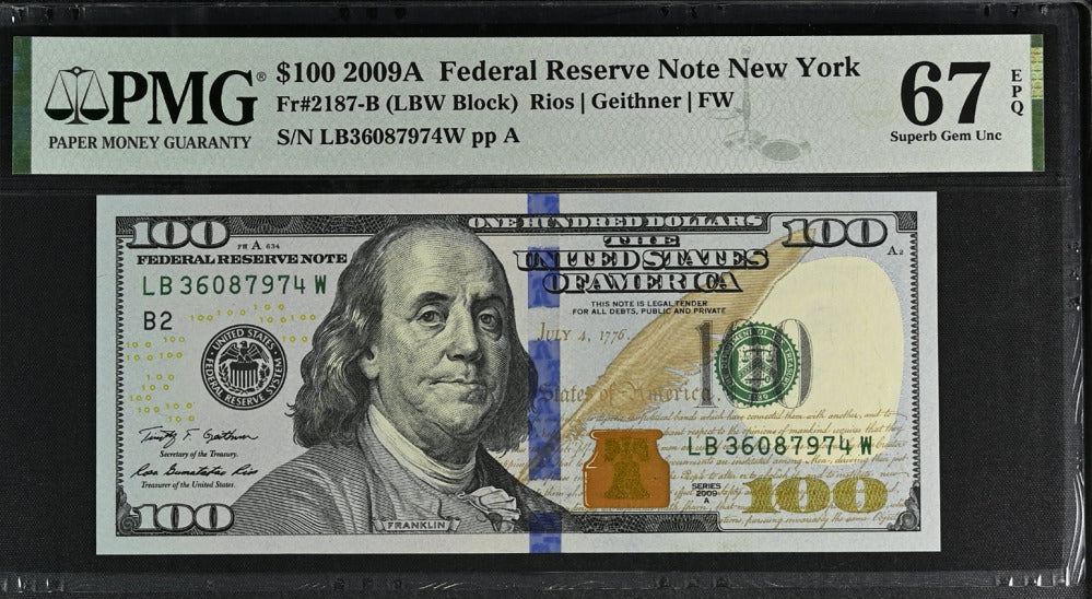 United States 100 Dollars USA 2009A P 536 B New York Superb Gem UNC PMG 67 EPQ