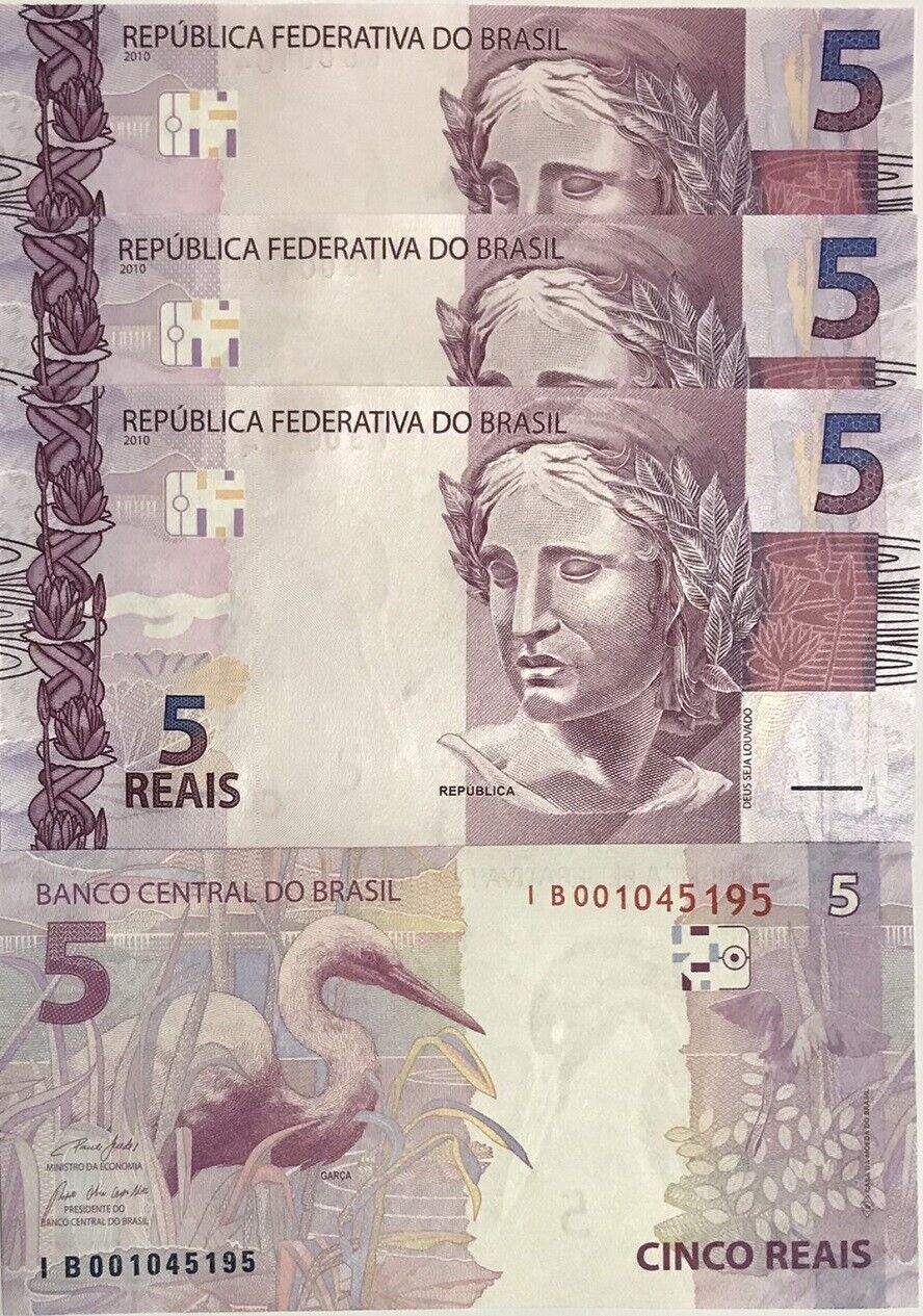 Brazil 5 Reais 2010 BIRD P 253 f New Sign Paulo Guedes & Roberto UNC LOT 3 PCS