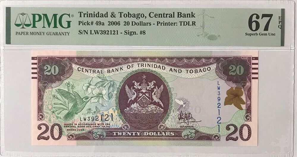 Trinidad & Tobago 20 Dollars 2006 P 49 a Superb GEM UNC PMG 67 EPQ