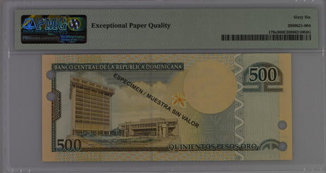 Dominican Republic 500 Pesos 2010 P 1179s3 SPECIMEN Gem UNC PMG 66 EPQ