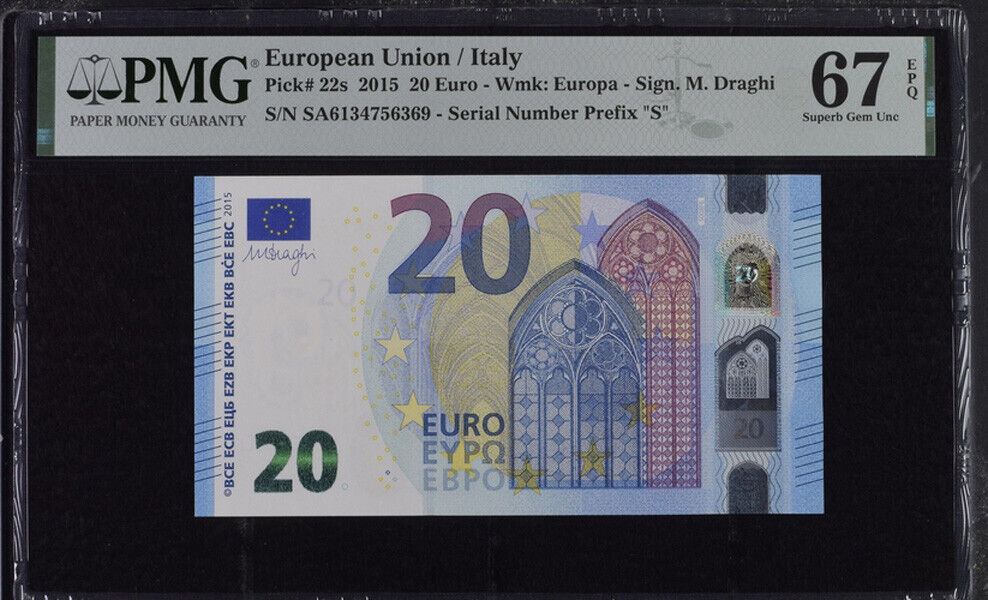Euro 20 Euro Italy 2015 P 22 s Superb Gem UNC PMG 67 EPQ