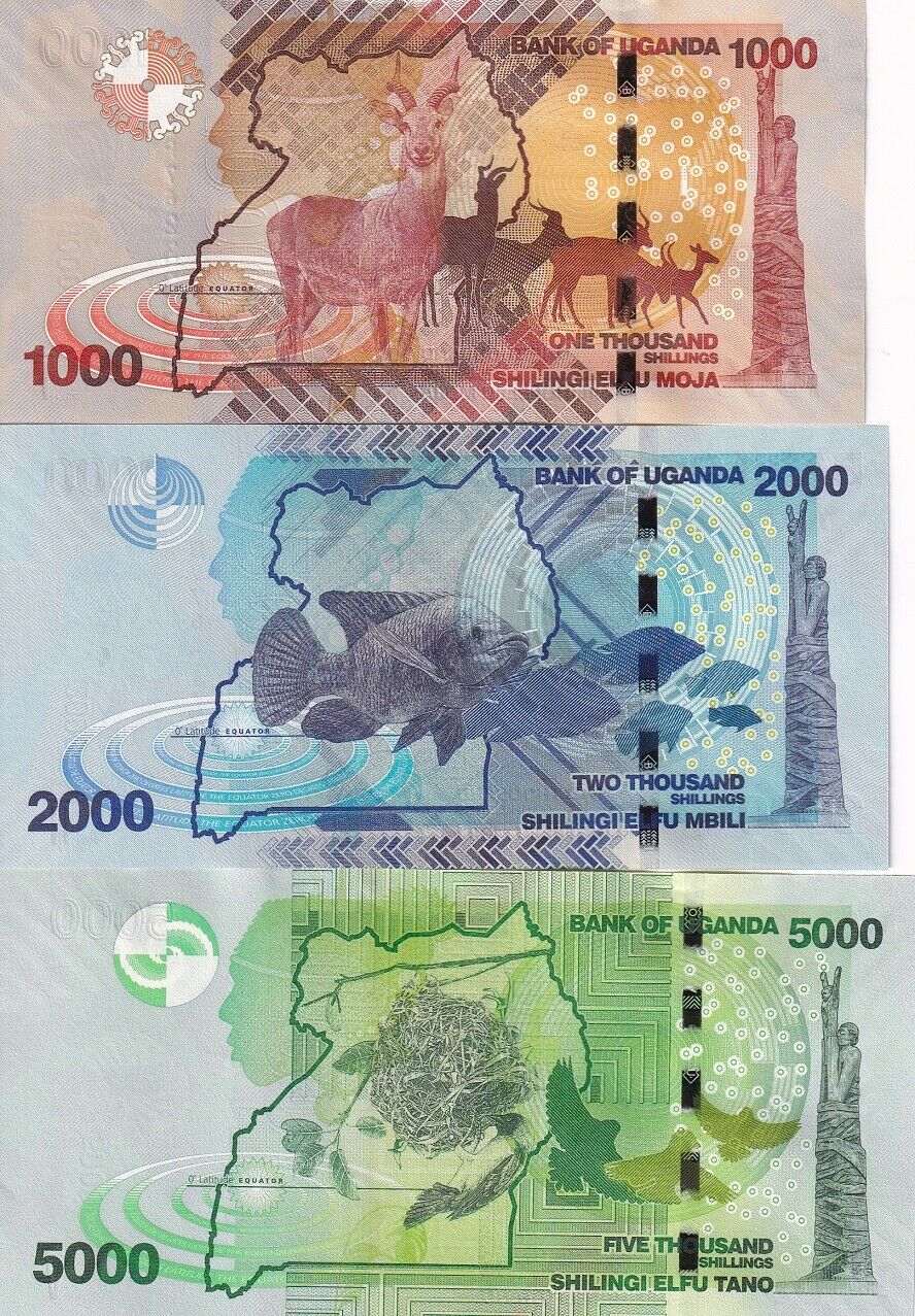 Uganda Set 3 Pcs 1000 2000 5000 Shillings Mixed Years P 49 P 50 P 51 UNC