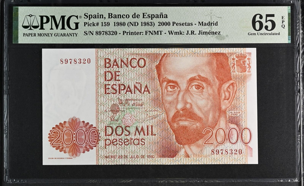 Spain 2000 Pesetas 1980 ND 1983 P 159 Gem UNC PMG 65 EPQ