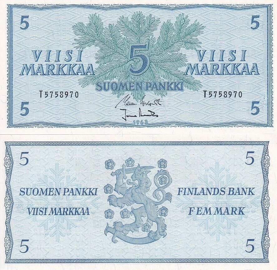 Finland 5 Markkaa 1963 WithOUT Litt P 99 UNC