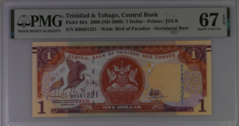 Trinidad & Tobago 1 Dollar 2006/2009 P 46A Superb GEM UNC PMG 67 EPQ