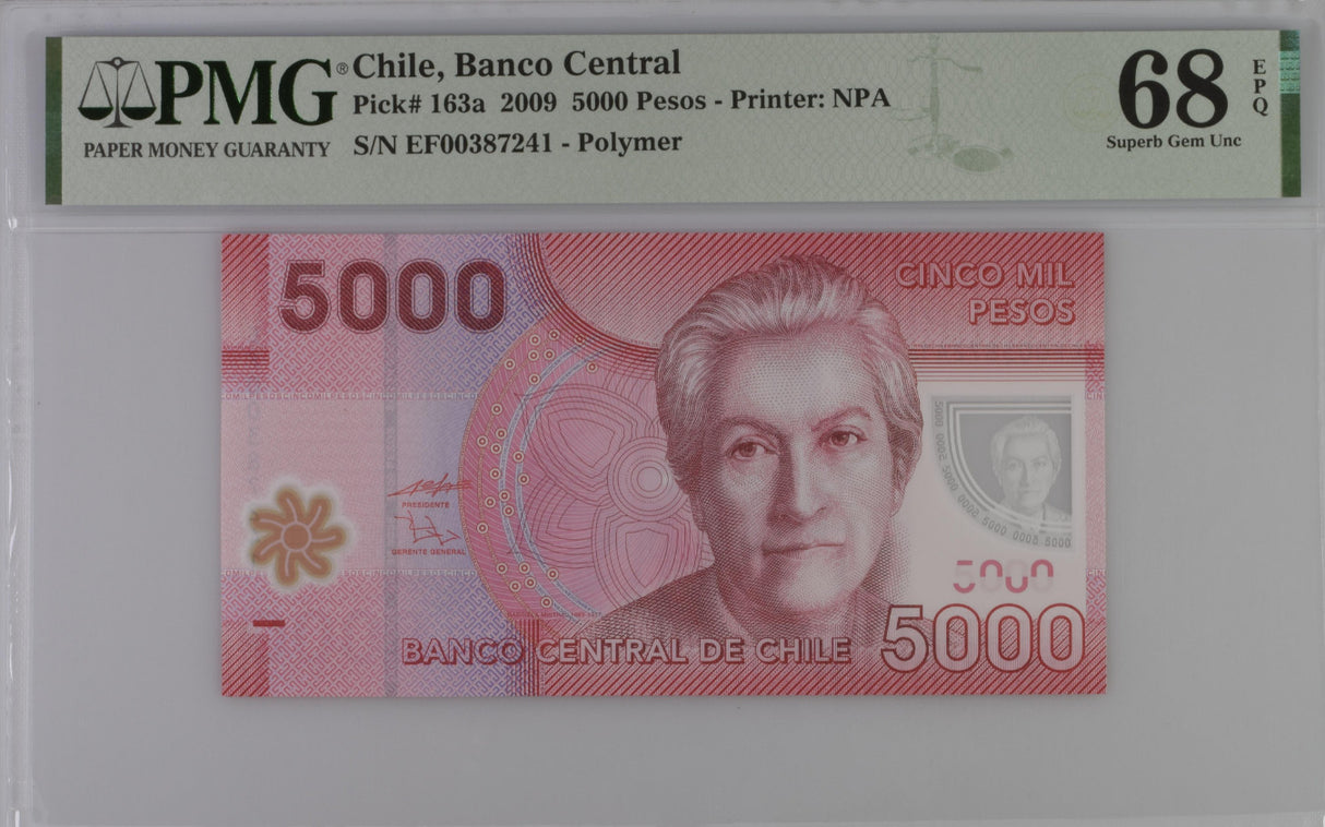 Chile 5000 Pesos 2009 P 163 a Superb Gem UNC PMG 68 EPQ