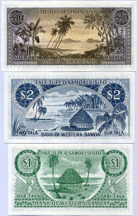 Western Samoa Set 3 UNC 1 2 10 Tala 1967 / 2020 Reprint P 16 17 18