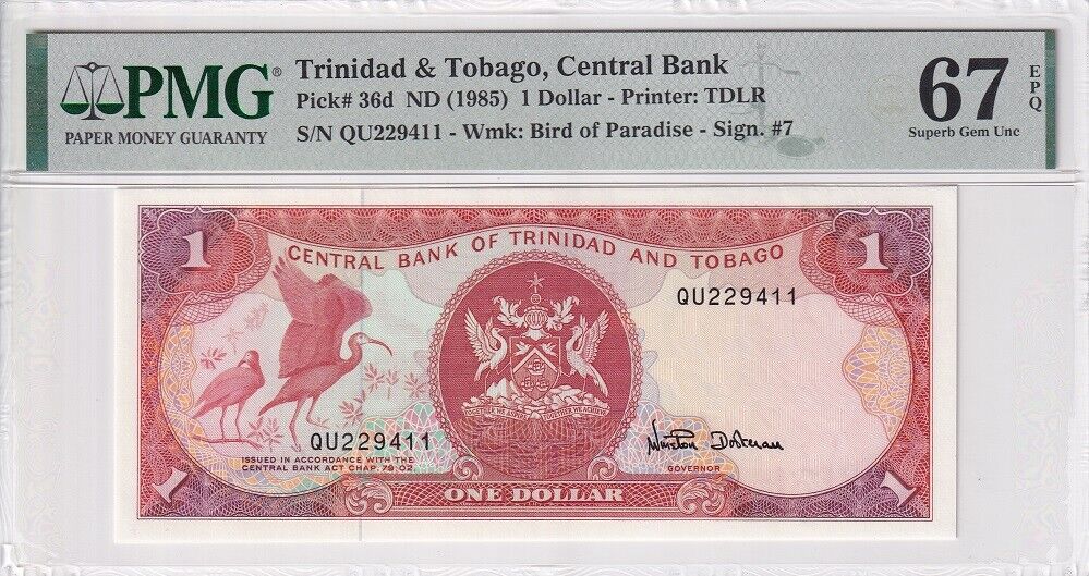 Trinidad & Tobago 1 Dollar ND 1985 P 36 d Superb Gem UNC PMG 67 EPQ