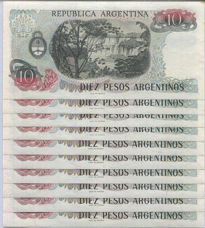 Argentina 10 Pesos P 313 AUNC W/Tone LOT 10 PCS