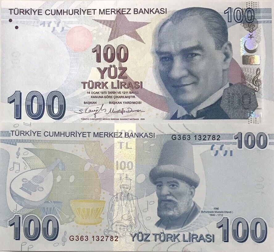 Turkey 100 Lira 2009/2020 P 226 e Prefix "G" UNC