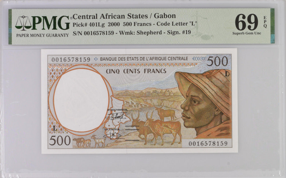 Central African States 500 Francs Gabon P 401Lg SUPERB GEM UNC PMG 69 EPQ