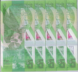 East Caribbean 5 Dollars ND 2021 P 56 Polymer UNC Lot 5 Pcs