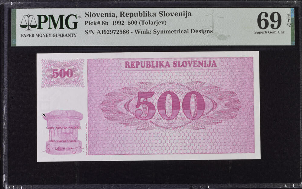 Slovenia 500 Tolarjev 1992 P 8 b Superb Gem UNC PMG 69 EPQ Top Pop