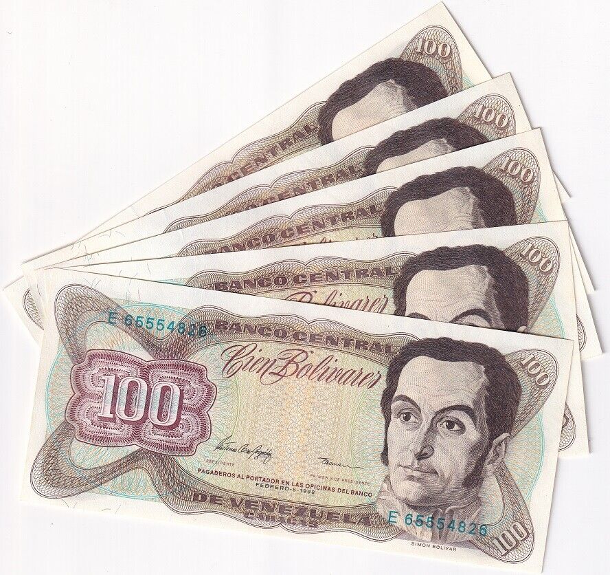 Venezuela 100 Bolivares 1998 P 66 UNC LOT 5 PCS