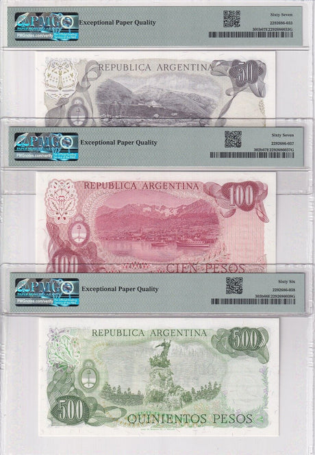 Argentina Set 6; 50 100 500-10000 ND 1976 P 301-306 Superb Gem UNC PMG 66 67 EPQ