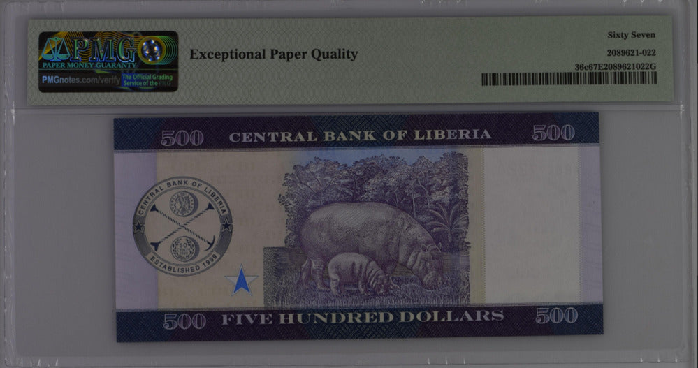 Liberia 500 Dollars 2020 P 36 c Superb Gem UNC PMG 67 EPQ