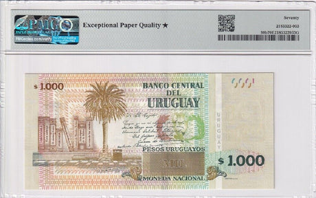 Uruguay 1000 Pesos 2020 P 98 b Superb Gem UNC PMG 70 EPQ Extra Star Top Pop