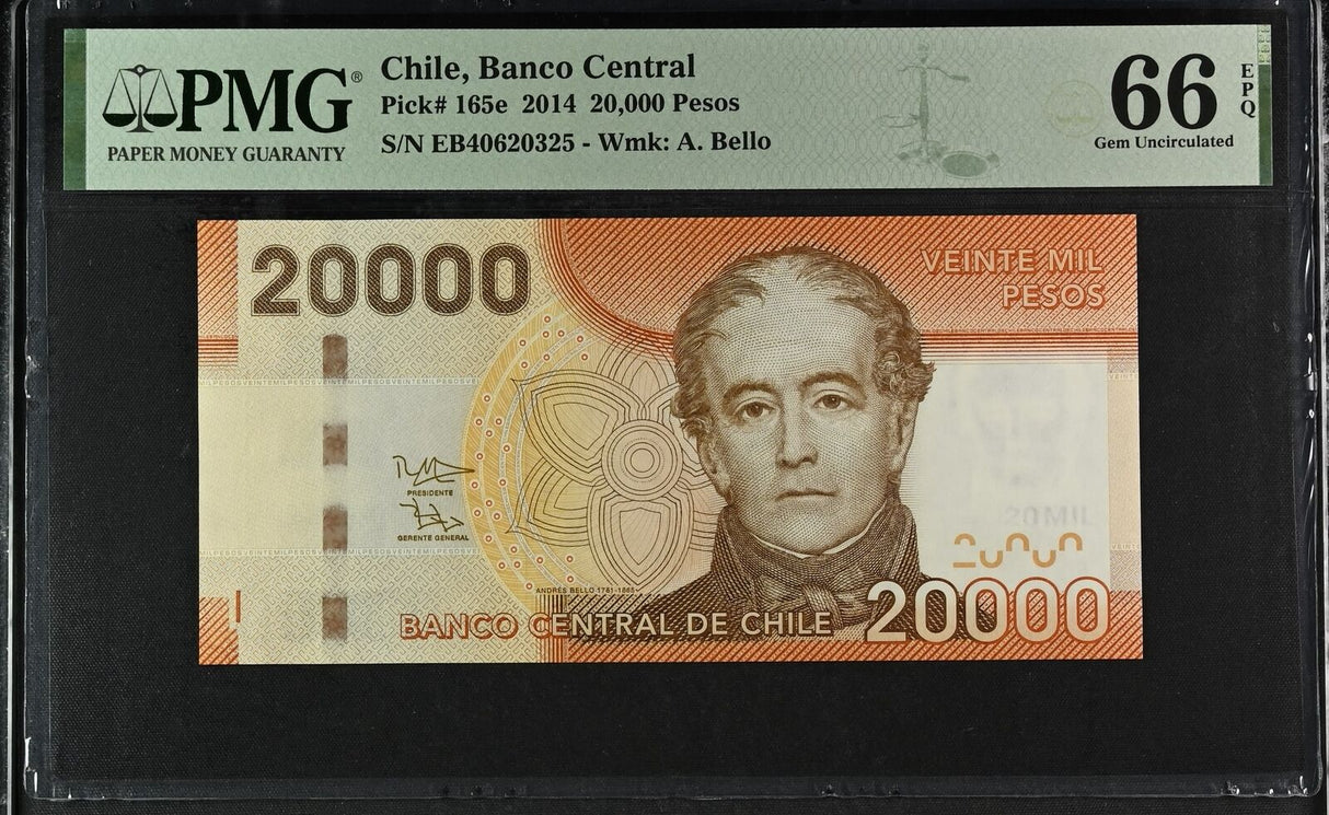 Chile 20000 Pesos 2014 P 165 e Gem UNC PMG 66 EPQ
