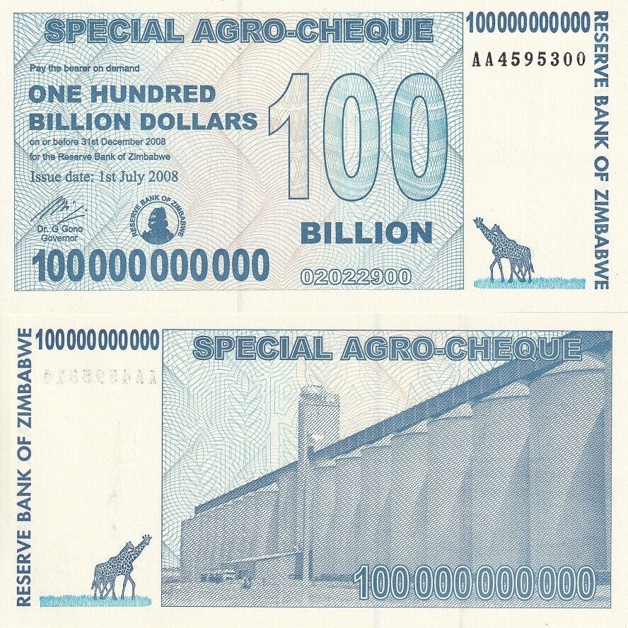 Zimbabwe 100 Billion Dollars 2008 P 64 AA Prefix UNC
