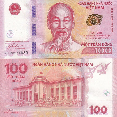 Vietnam 100 Dong 2016 Commemorative 65th P 125 UNC With Folder