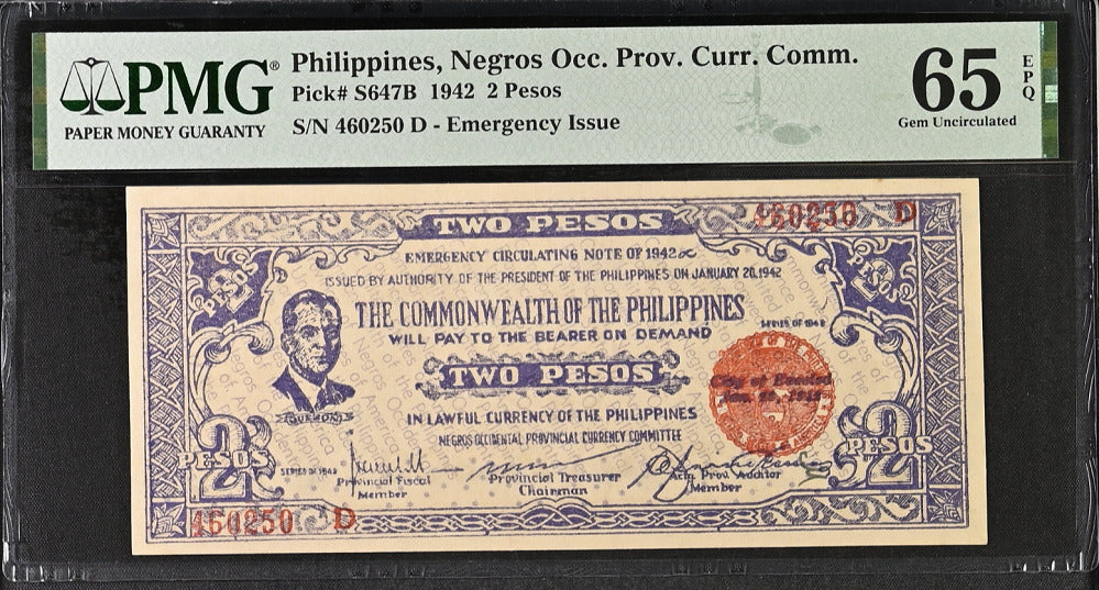 Philippines 2 Pesos 1942 P S647B Gem UNC PMG 65 EPQ Top Pop