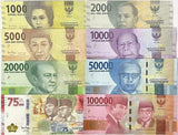 Indonesia Set 8 UNC 1000 2000 5000 10000 20000 50000 75K Random Date P 154-161