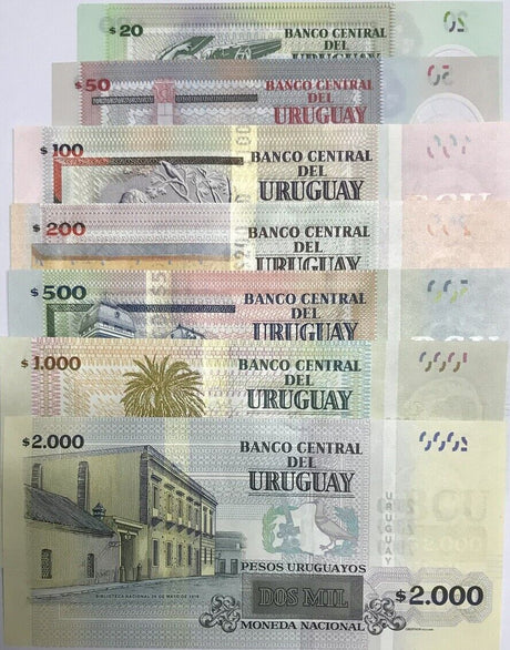 Uruguay Set 7 PCS 20 50 100 200 - 2000 Pesos Random Date P 95 96 - P 102  UNC