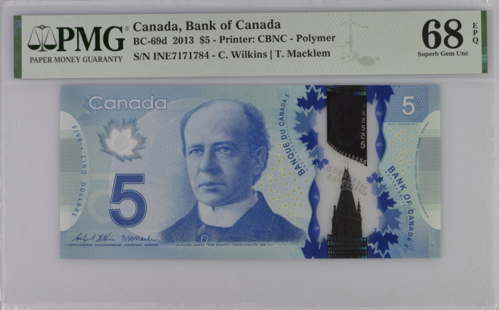 Canada 5 Dollars 2013 P 106 Wilkins Macklem Superb Gem UNC PMG 68 EPQ