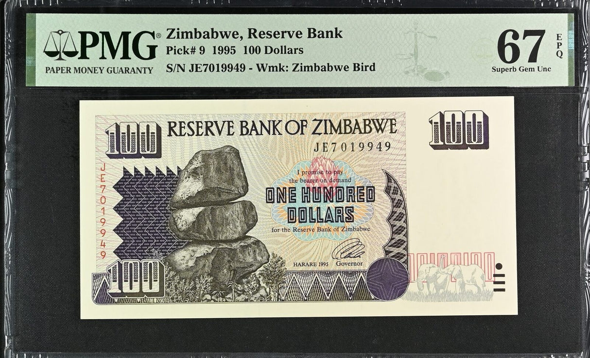 Zimbabwe 100 Dollars 1995 P 9 Superb Gem UNC PMG 67 EPQ