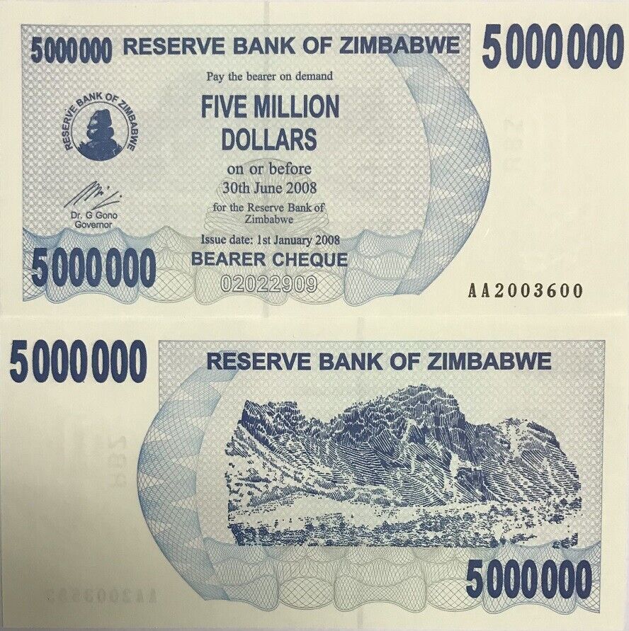 Zimbabwe 5 Million Dollars 2008 P 54 UNC