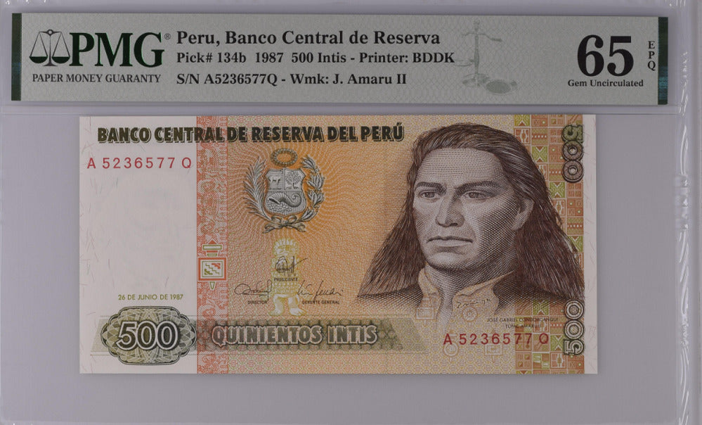 Peru 500 Intis 1987 P 134 b Gem UNC PMG 65 EPQ