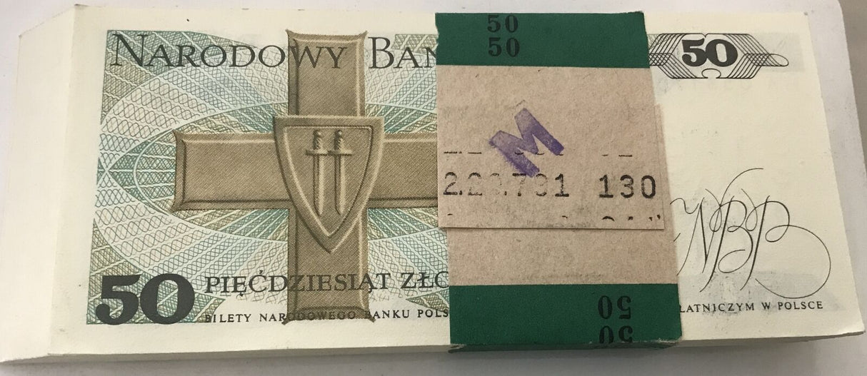 Poland 50 Zlotych 1988 P 142 c UNC Lot 100 PCS