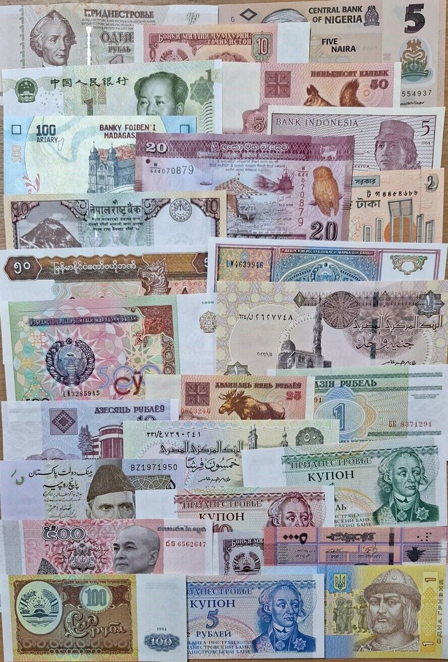 World Banknotes Lot Set 27 Pcs From 17 Countries All